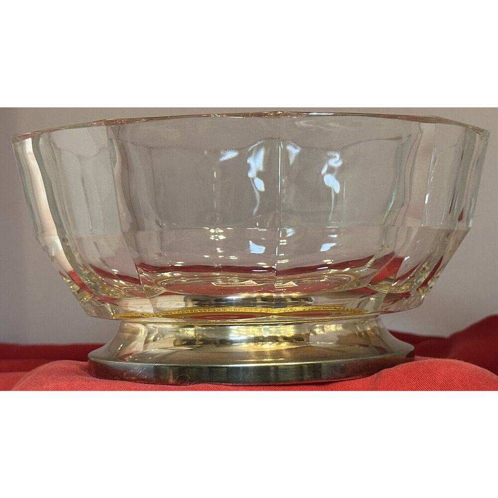 Crystal Fruit Bowl with Silver Plated Base Godinger Vintage Made In Italy 9"